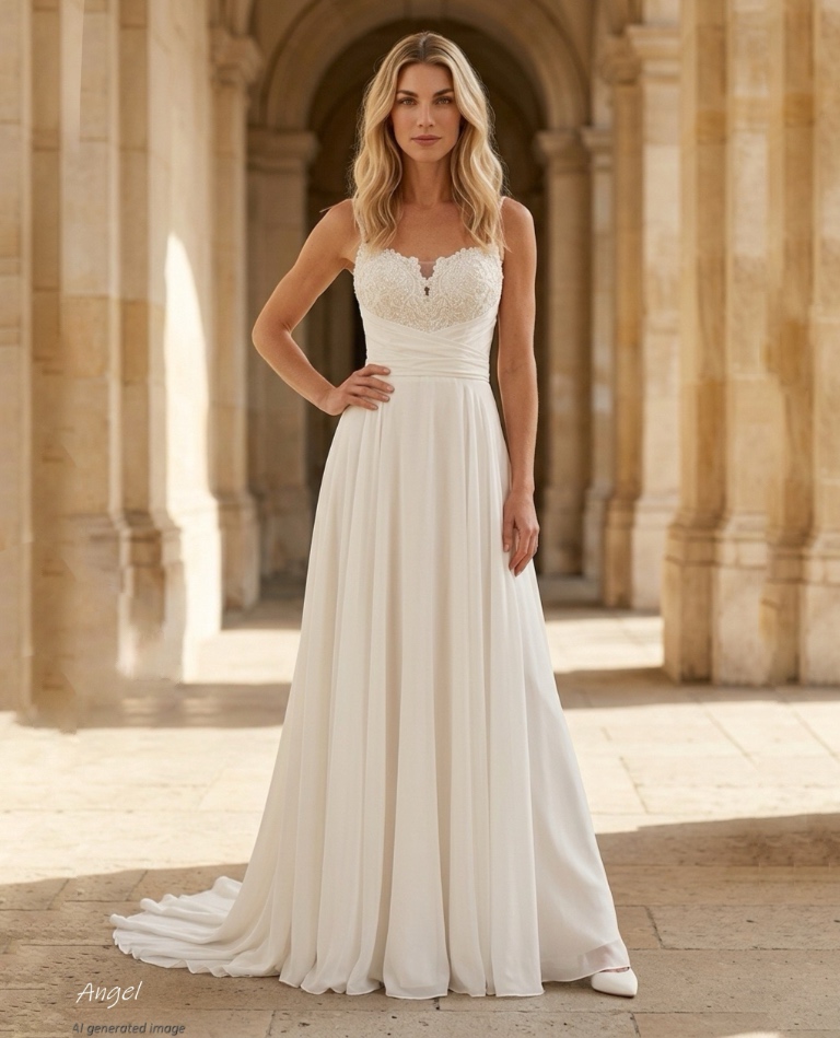 clean chic brautkleid empire stil chiffon spitze